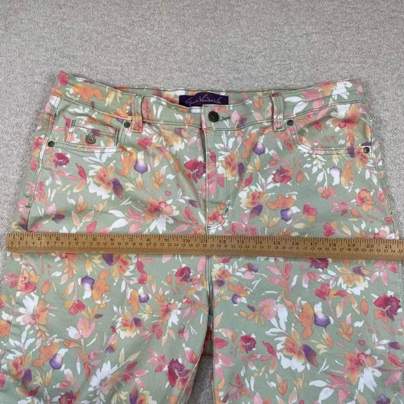 Gloria Vanderbilt Amanda 16W Capri Pants Green Floral Stretch Crop Jeans Womens - Picture 8 of 10
